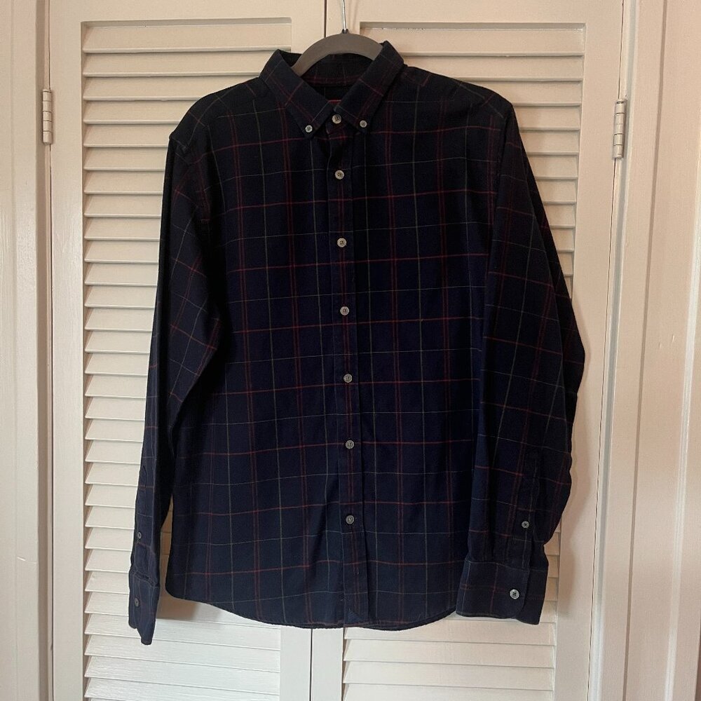 Untuckit men's Capezzana buttondown shirt large slim fit navy plaid red yellow